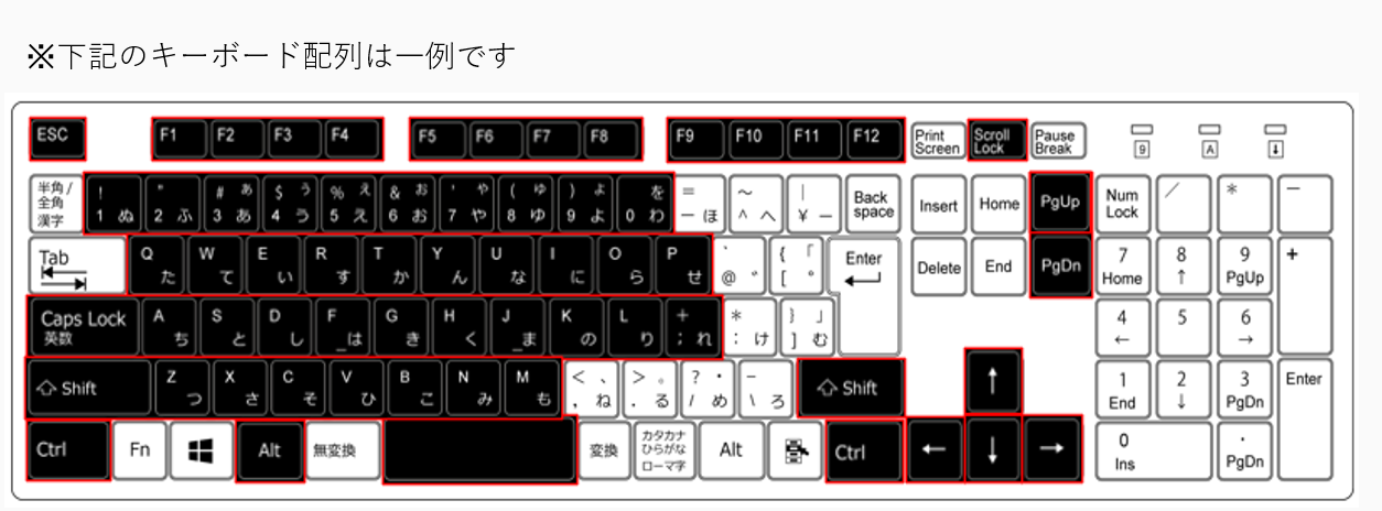 ショートカットキー設定画面